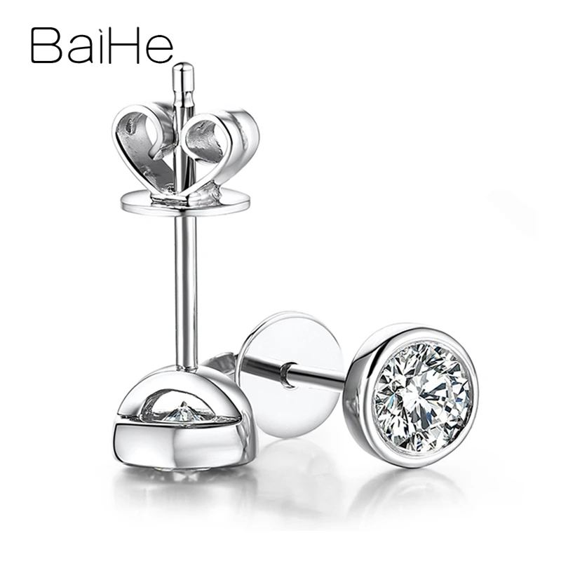 White Gold BAIHE, 18 К, белое золото, 0.20CT SI/H, натуральные бриллианты, хорошее ювелирное изделие, свадебный подарок, обручение, модные женские серьги-гвоздики - Цвет камня: White Gold