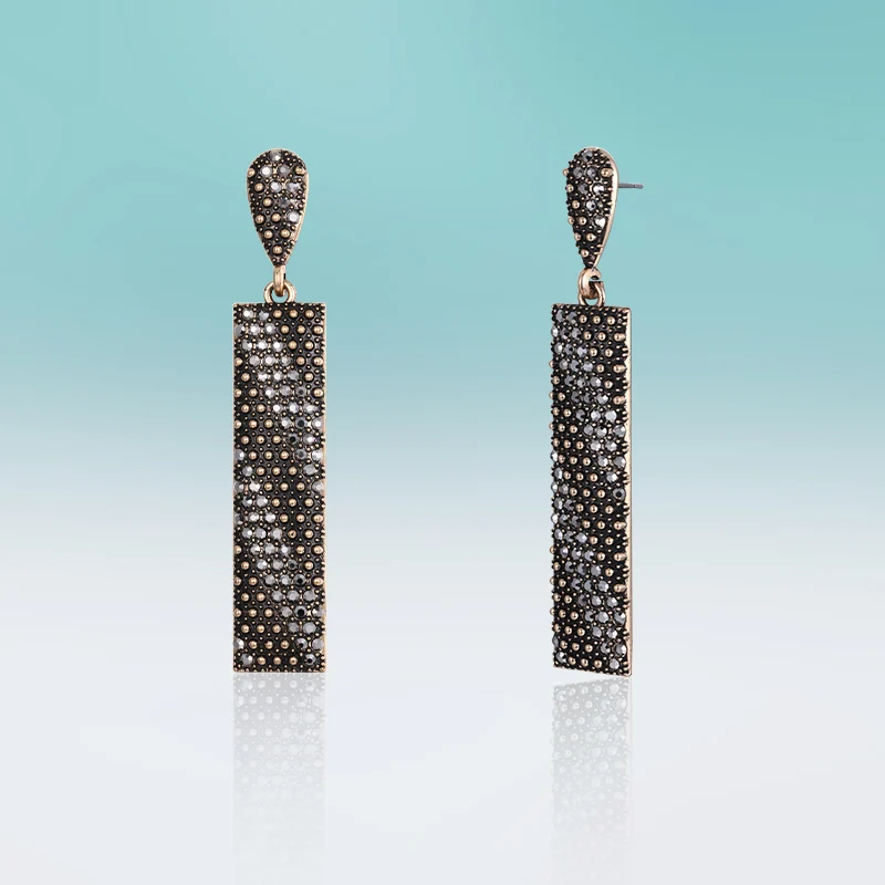 

New Vintage Hanging Long Square Zinc Alloy Micro Inlay Rhinestone Drop Earrings for Women Jewelry High Quality Classic Gift