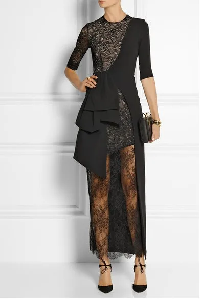 

formal party gown sleeves free shipping vestido de festa robe de soiree 2018 new fashion sexy black lace evening elegant dress