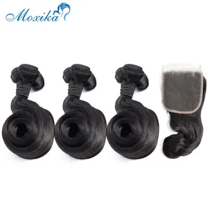 Перуанские яйца Moxika, пучки из кутикулы с застежкой, Реми 100% натуральные кудрявые пучки волос пряди с кружевной застежкой 4x4 естественного цвета