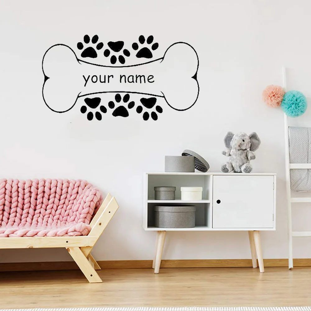 

Personalized Name Haustiere Hund Knochen Wand Aufkleber Pfote Kinder Schlafzimmer Innen Dekor Art home Dekoration3468