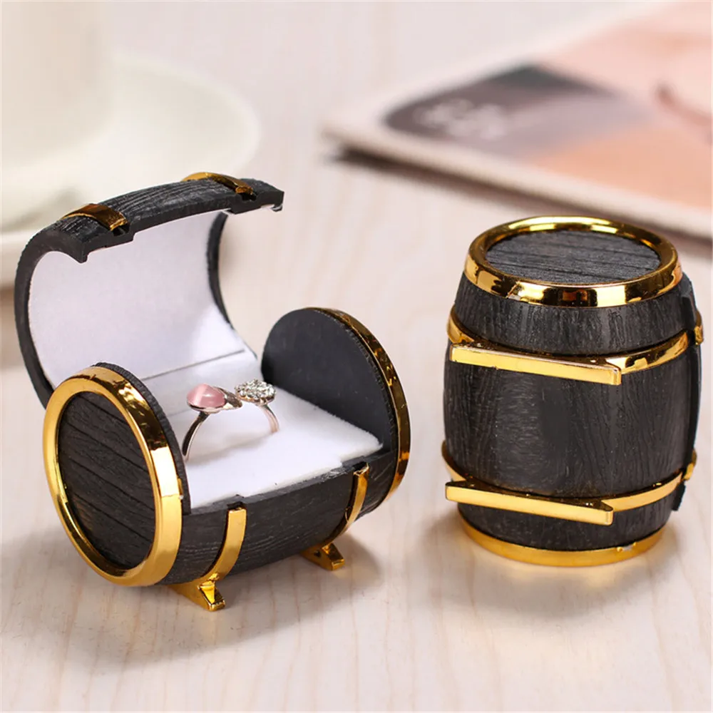 

New Fashion Novelty Charming Beer Barrel Velvet Lined Ring Earring Jewelry Display Gift Box Case