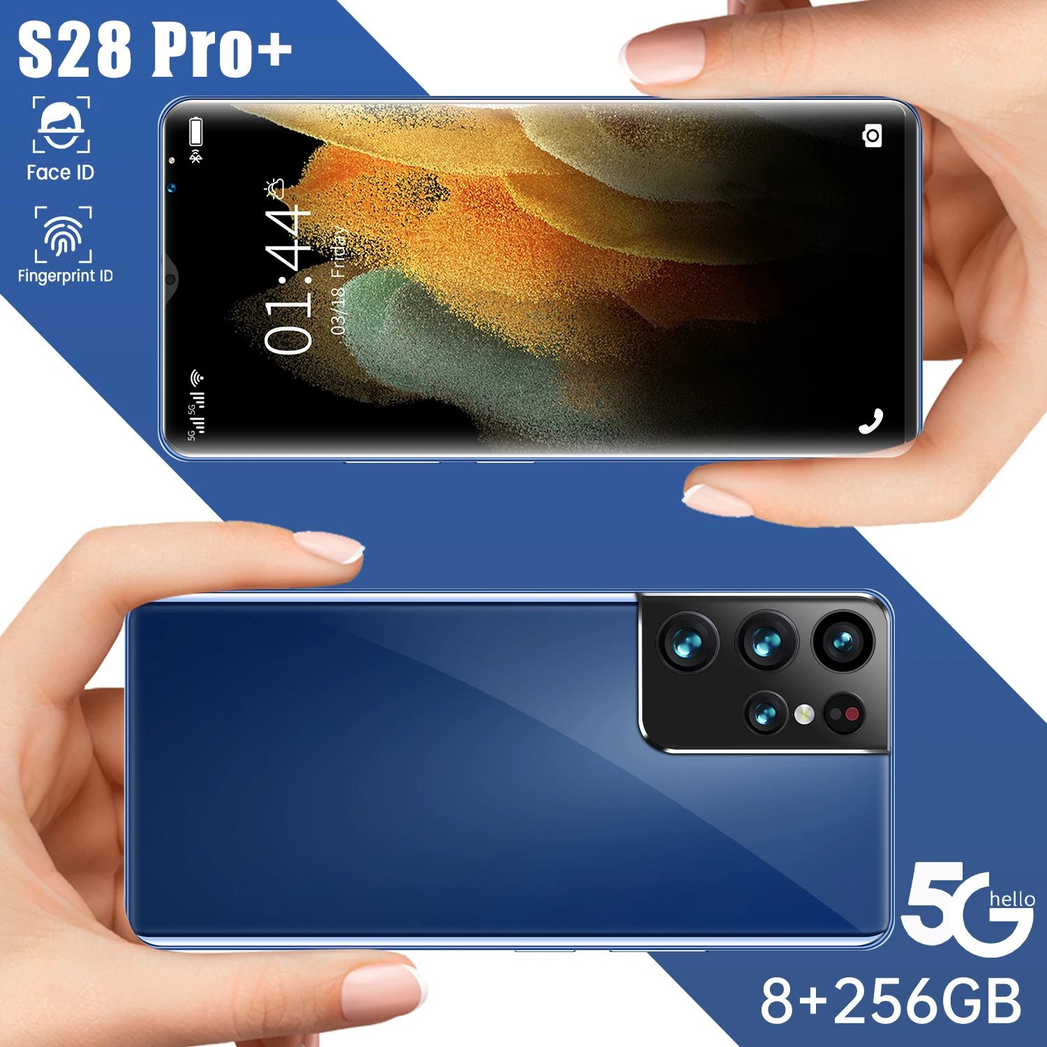 

S28 Pro+ Global Version 6.1 Inch 8+256GB Deca Core 32+64MP Fingerprint ID 6000mAh Andriod 11 Smartphone 5G LTE Bands MTK6889