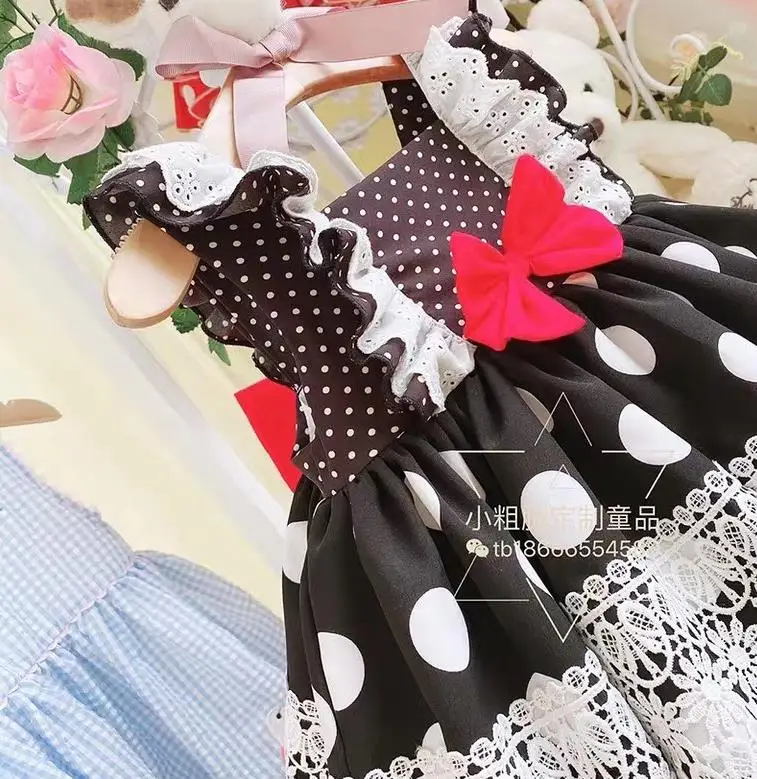 

2PCS Spanish Lolita Girl Princess dres lace stitching sleeveless print dress for girl birthday party Easter dress vestidos Y3061