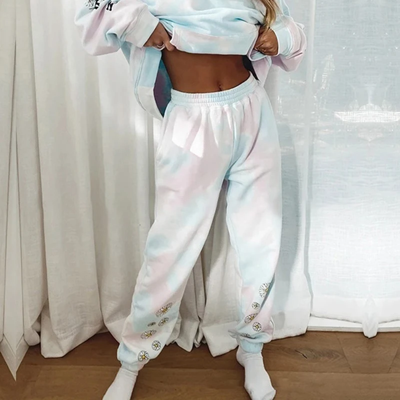 

New Autumn Women Pants Tie Dye Printing Mid Waist Trousers Fashion Streetwear Loose Women Casual Pants
