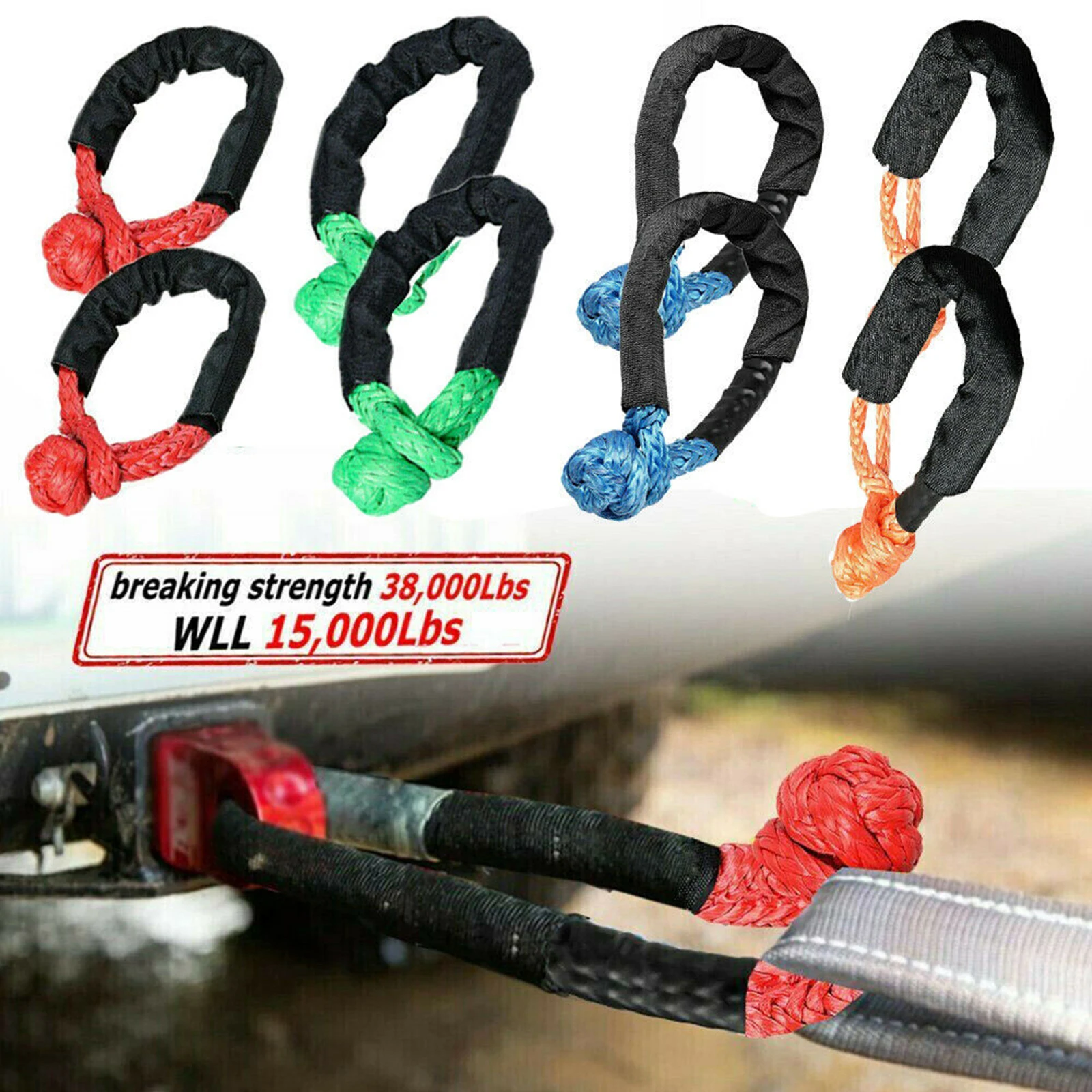 

Synthetic Soft Rope Shackle 38000lbs Breaking Strength 4X4 Truck Climbing Towing Boating Recovery Rope