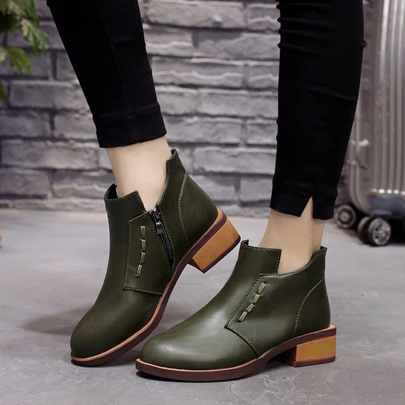 Женские ботильоны L круглый носок женские ботинки из искусственной кожи для