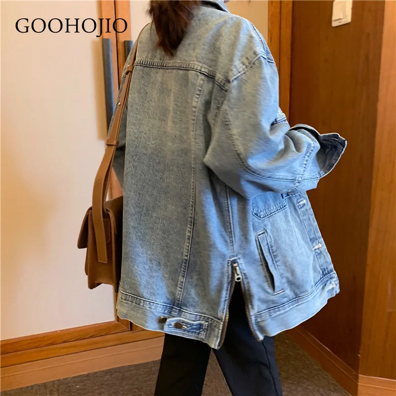 

GOOHOJIO 2021 New Spring Autumn Vintage Coats Women Fashionable Distressed Cowboy Jackets for Women Chic Casual Jackets Women