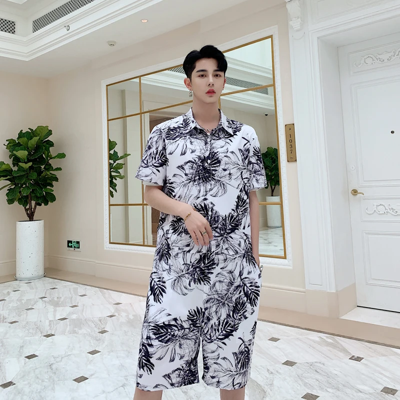 Летний 2020 модный мужской однотонный серый комбинезон с коротким рукавом