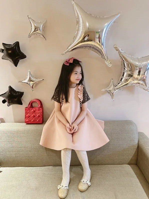 

New girl's ear edge old flower sleeves princess dress elegant temperament birthday party dress skirt in spring and summer 2021