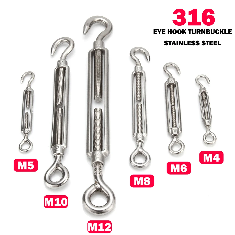 HCSSZP 4 шт. M4/M5/M6/M8/M10/M12 нержавеющая сталь 304 Регулируемая цепь такелаж крюк и пряжка