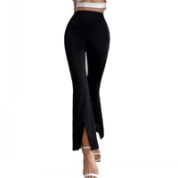 2021 womens spring and autumn new cropped trousers female bell bottom trousers high waist slimming front slit casual pants