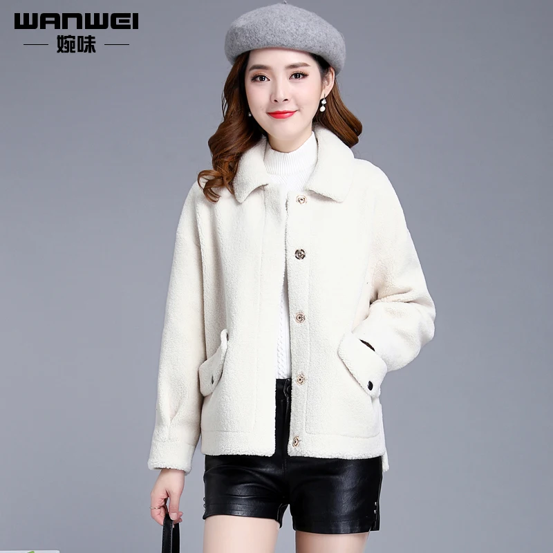 Новинка пальто из овчины женское короткое осенне зимнее гранулированного