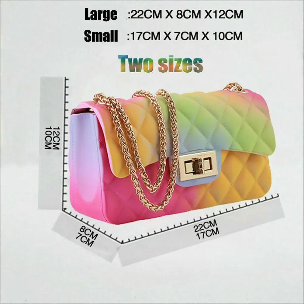 

Women's Fashion Rainbow PVC Bag Shoulder Bag Crossbody Handbag Jelly Chain Bag Crossbody Shoulder Bag Small Handbags