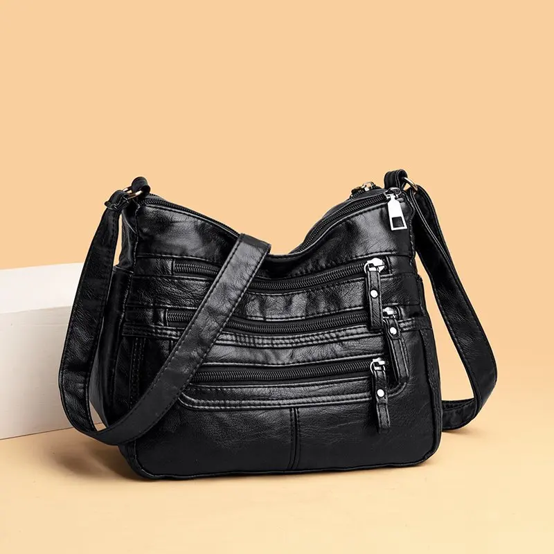 

Сумка на плечо из искусственной кожи для женщин, дизайнерская модная повседневная однотонная сумка через плечо с несколькими молниями, 2021