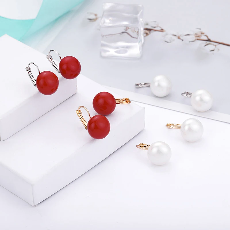 Простые серьги из белого и красного жемчуга серьги-капли золотого серебряного