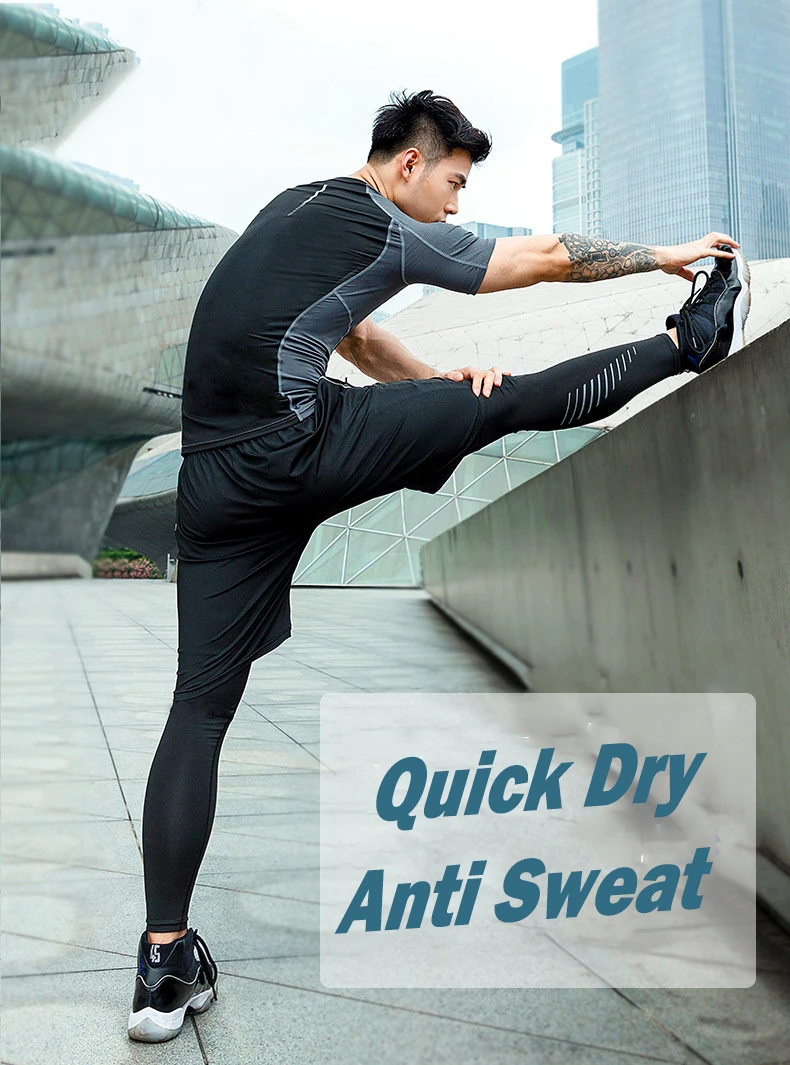 Спортивный костюм мужской для бега компрессионные колготки 5 предметов | Спорт и