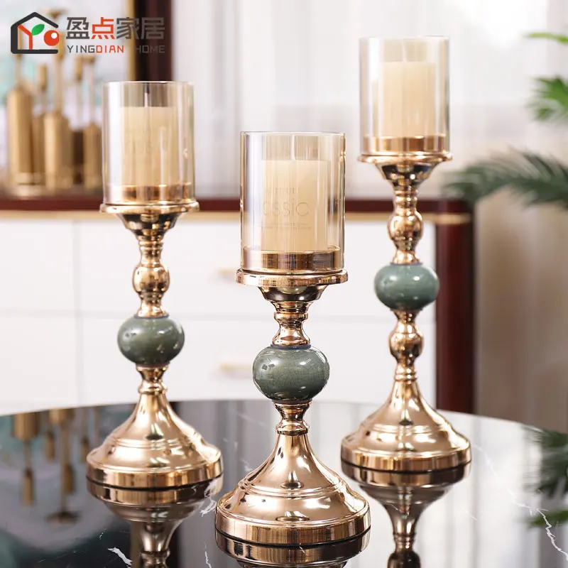 

European-Style Romantic Candlelight Dinner Candlestick Decoration Light Luxury Living Room Table Decoration Golden Candle Holder