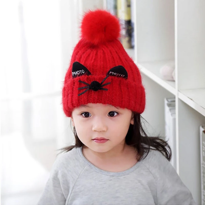 Зимние шапки бини для детей детские мальчиков и девочек шапка с помпоном из