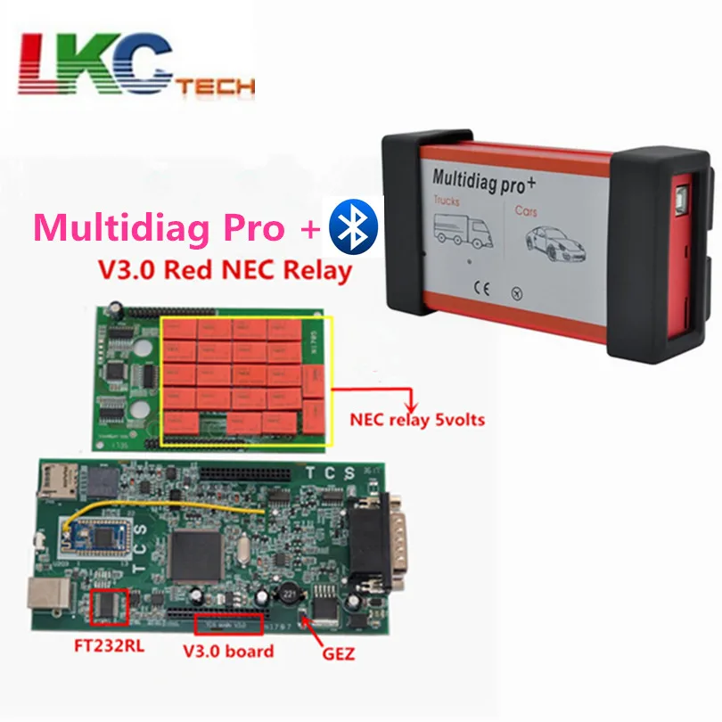 Multidiag bt Multidiag Pro+,1 с keygen V3.0 OBDIICAT-CDP Bluetooth, красный монитор, реле, tcs obd2, сканер для автомобилей, грузовиков, OBDII, диагностический инструмент - Цвет: Multidiag bt