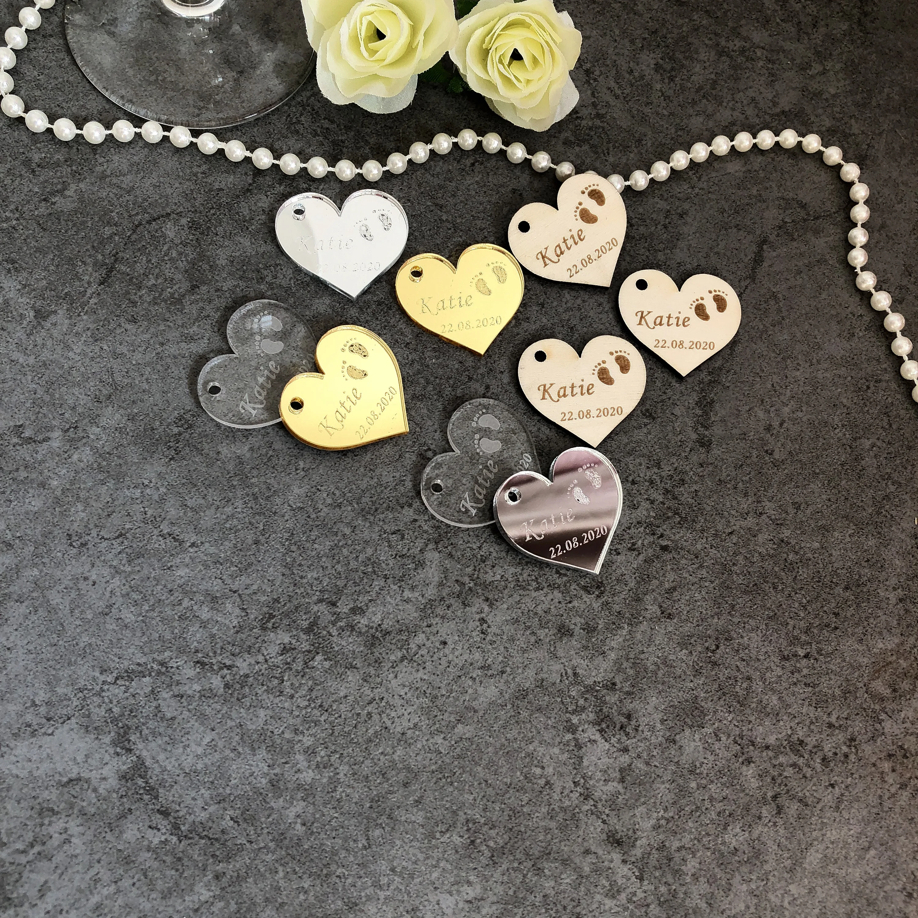 50 Pcs Personalised custom Engraved Heart Wedding Tags Gift Name Place card tags Decor Favor | Дом и сад