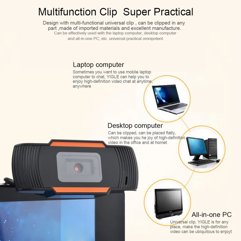 

5MP USB Class Meeting Streaming Webcam 1080P Computer Web Camera Computer Web Cam with Mic for Home Office (Orange)