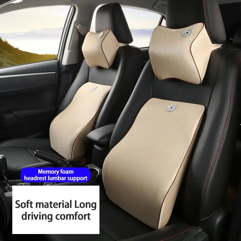 

Car Seat Headrest Memory Foam Pillow Solid For The Neck Rest Waist Back Support Cushion Set Pillows Car Waist&Headrest Pillow
