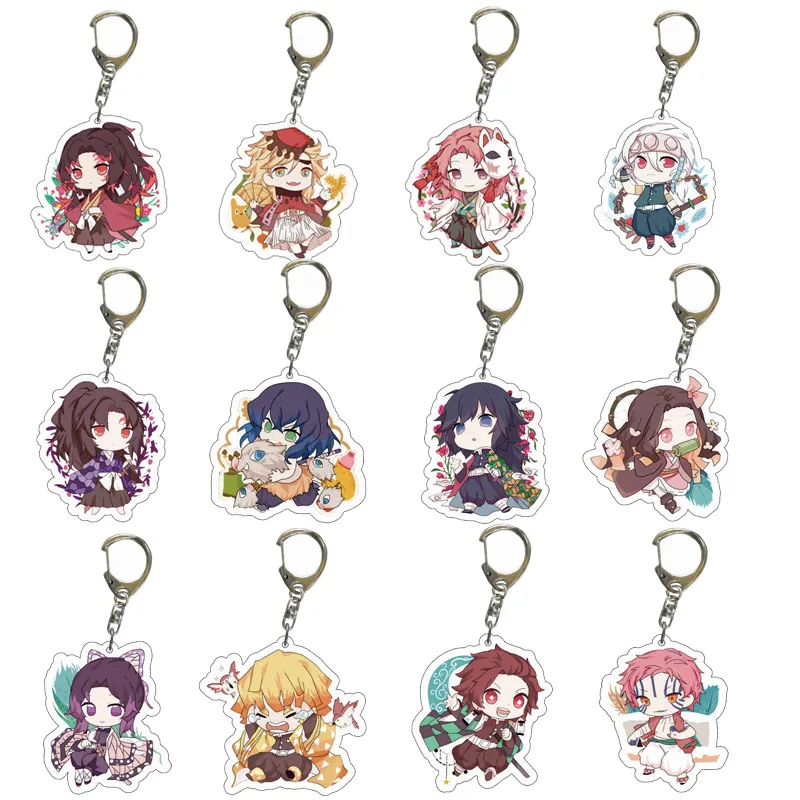 Брелки для ключей из аниме рассекающий демонов акриловые милые кольца с помпоном