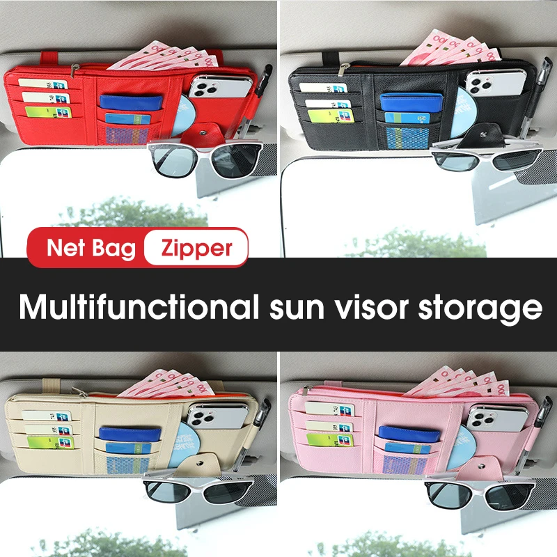 

Car Sun Visor Organizer Sunglasses Clip Bill Pen Card Holder CD DVD Organizer Storage Box With Zipper Car Accessories Interior