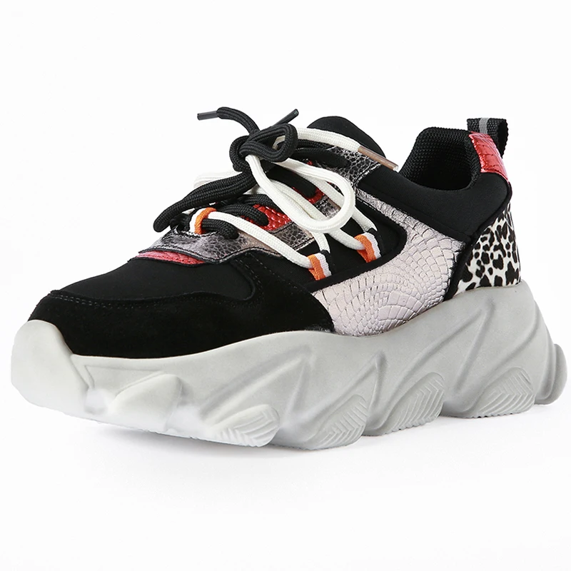 Кроссовки столбики с закругленным носком леопардовые черные серые из