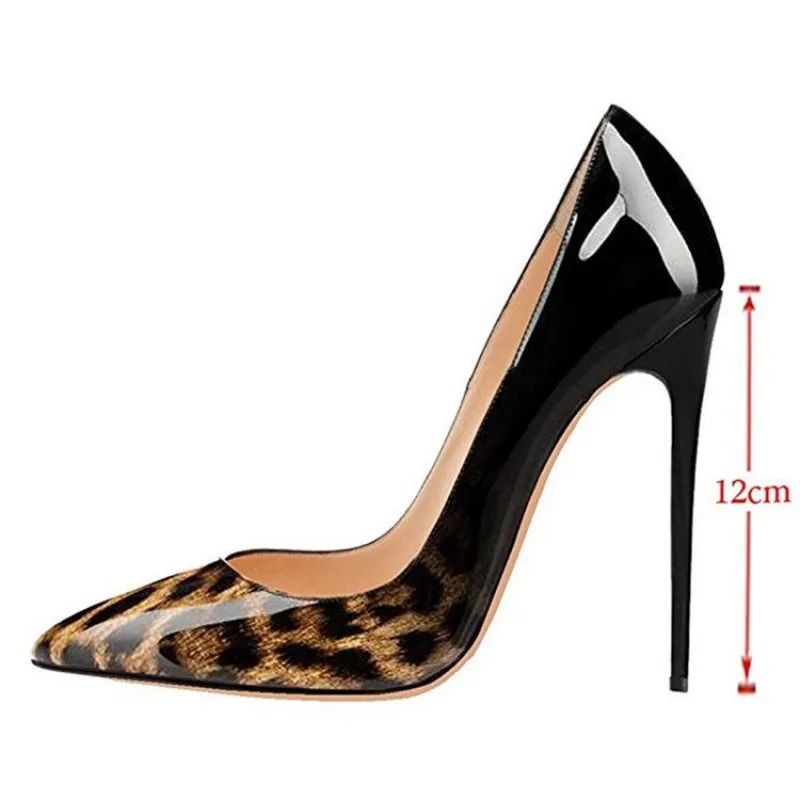Large Size Shoes Woman Classic Leopard High Heels 12cm/10cm Leather Lady Shoes Simple Style Pointed Toe Women Pumps Party Shoes