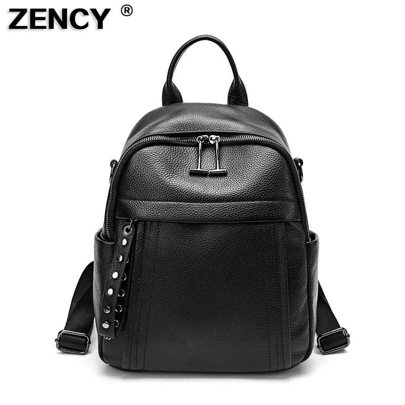 

ZENCY 2022 NEW Soft 100% Genuine Cow Leather Youth Girl Women Backpack Lady Real Top Layer Cowhide Book Bag Style Knapsack Bags