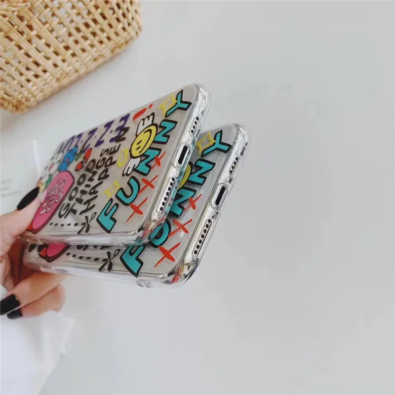 Чехол для телефона с граффити сердечками радужными цветами и буквами Iphone 11 Pro Max X