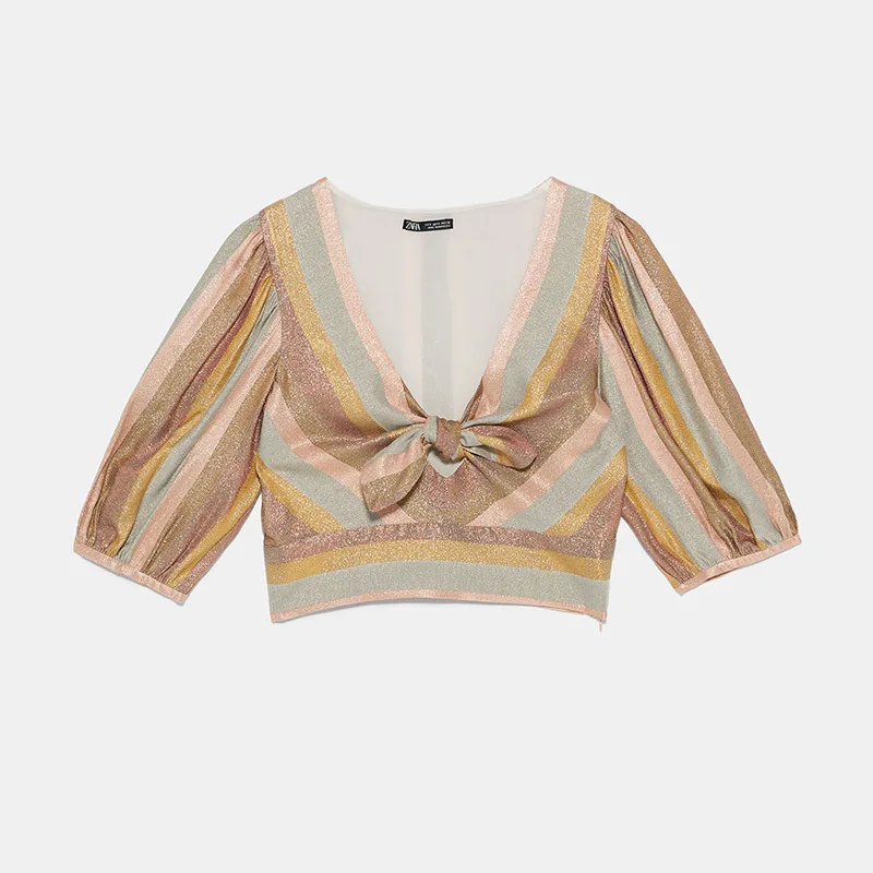 SHENGPALAE новинка 2020 Осенний Европейский Стиль пуловер короткий рукав фонарик