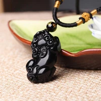 mens necklace pendant black obsidian carved pixiu ancient beast pendant bring wealth and safe gift for males fine jewelry