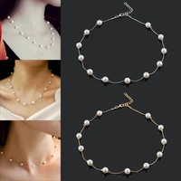 simulated pearl necklace top quality anti allergy wholesale gold color statement necklace chain wholesale pearl jewelry