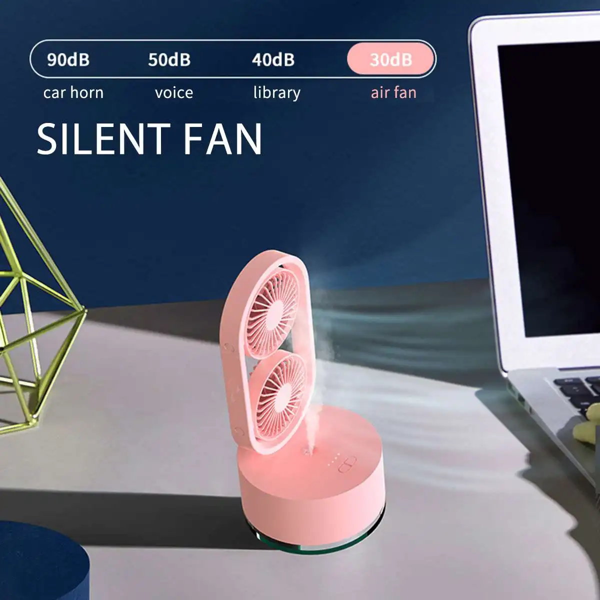 

Portable Mini Fan Dual Head 360 Rotation Adjustable Auto Air Cooling Usb Humidifier Quiet Small Desktop Wireless Air Cooling Fan