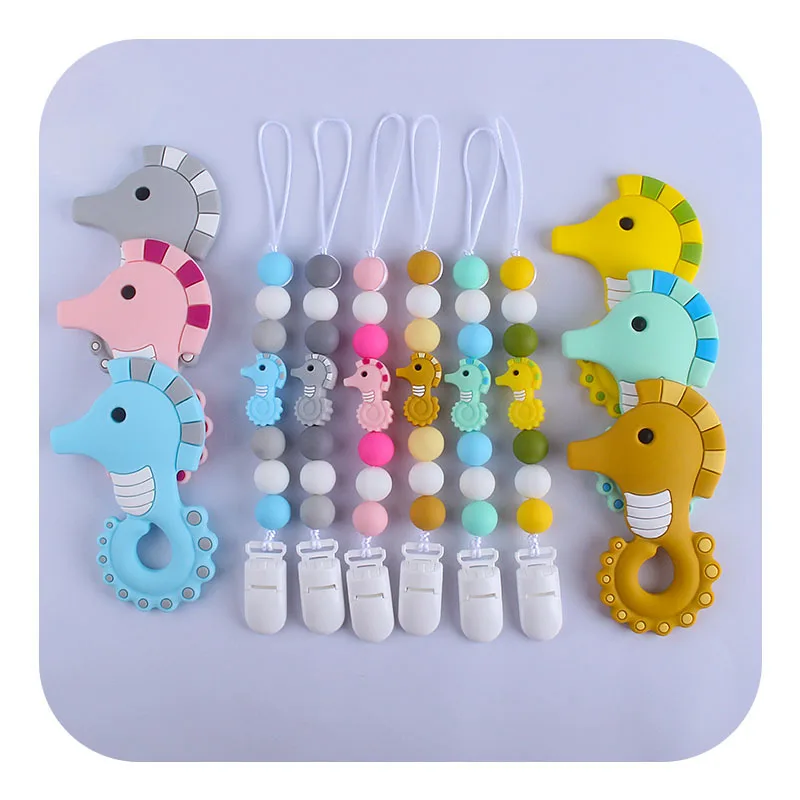 Coskiss 1set hipocampo de silicona beb&eacute; chupete Teethinng cadena lindo beb&eacute; mordedores mordedor para beb&eacute; Molar productos regalo-2
