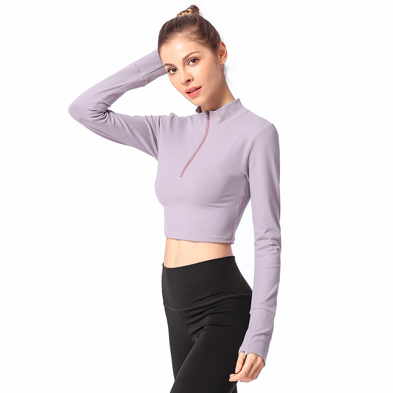 2019 Tight Long Sleeve Yoga T-Shirt Mid Back Half Zip Sports Lumbar Fitness Backless clothes | Спорт и развлечения