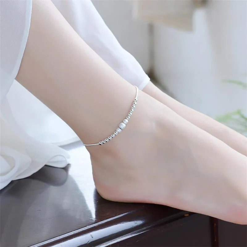 

Charm Frosted Ball Female Anklets Jewelry Fashion Silver 925 Bracelet For Women Accessories Trendy Anklet Silver Girls Bijou