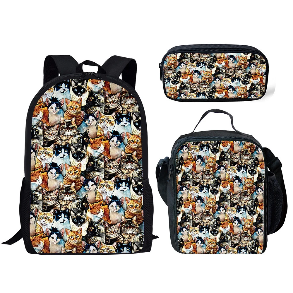 

Kitty Pattern School Bags Backpack for Children 3pcs/set Schoolbag Kids Cute Cat 3D Print Primary Shoulder Book Bag