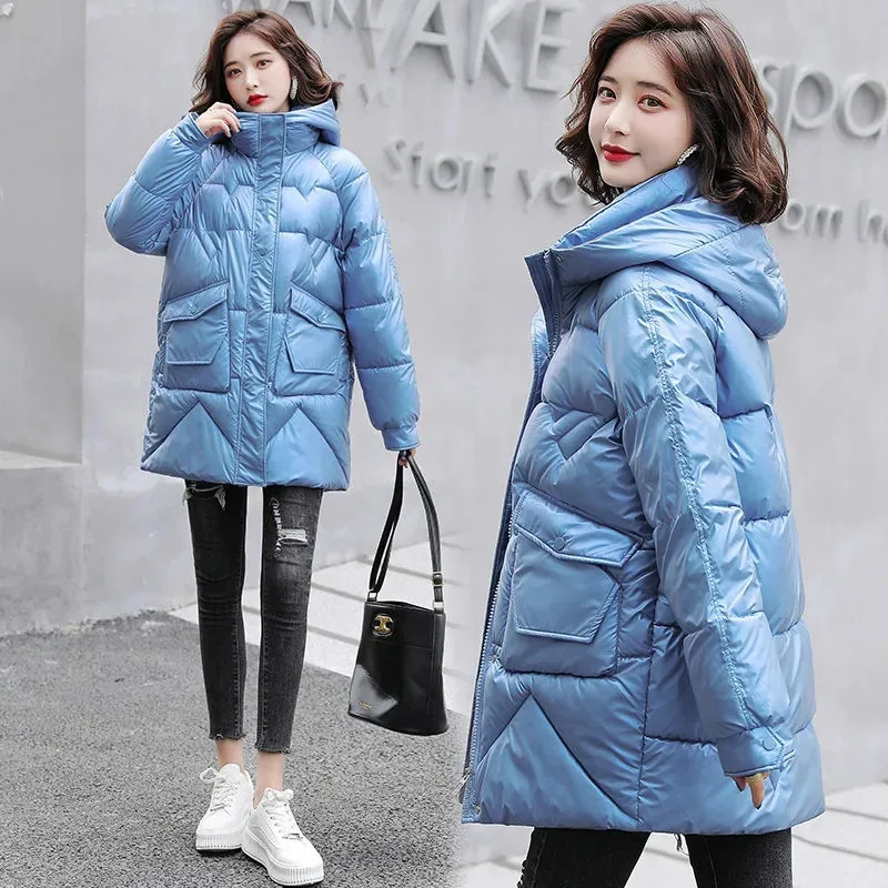 

New Winter Jacket Parkas Coat Women's Clothes Long Coat Fashion Loose Casual Hooded Cotton Padded Parka Jacket Basic Coat