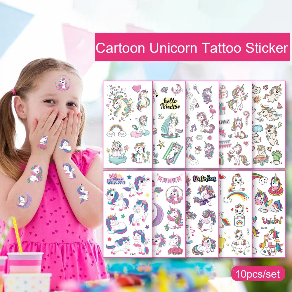 

10 шт. Новый стиль детская Татуировка временные татуировки в виде единорога из мультфильма лошадь штаны с фальш-вставкой, Стикеры Водонепрон...