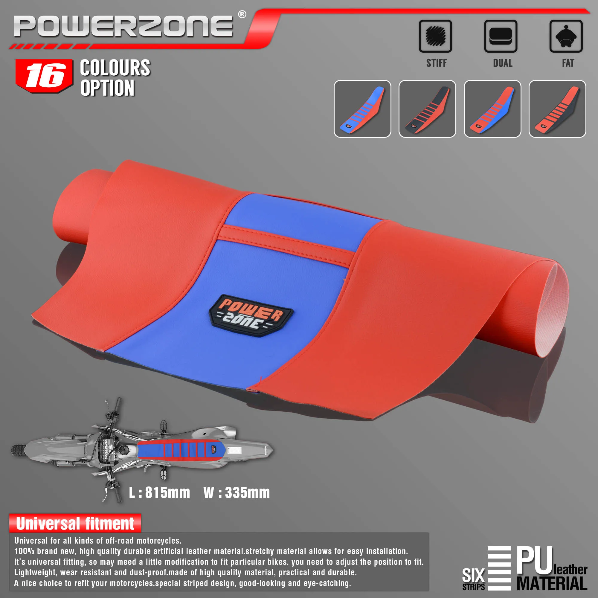 Powerzone Pro Ribbed Rubber Artificial leather Gripper Soft Seat Cover For HONDA YAMAHA SUZUKI KAWASAKI KTM Husqvarn Dirt Bike |