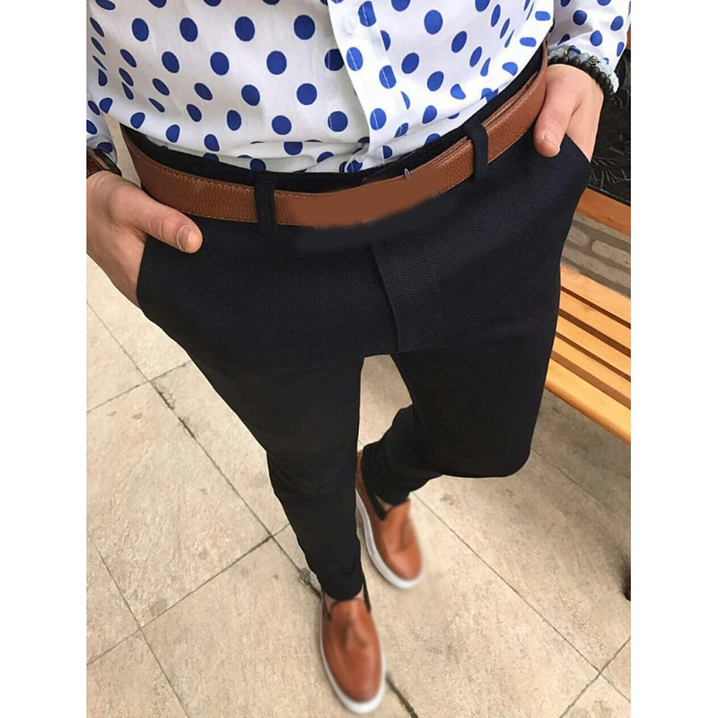 Мужские костюмные брюки с карманами узкие офисные повседневные на молнии