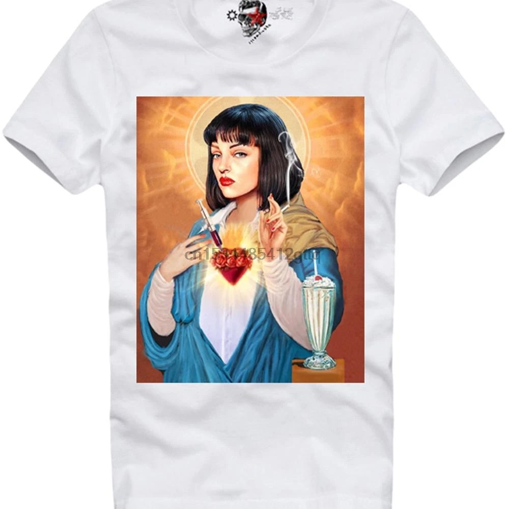 Белая футболка из био хлопка с принтом масс фикшн Mia Wallace Big Kahuna гамбургерами