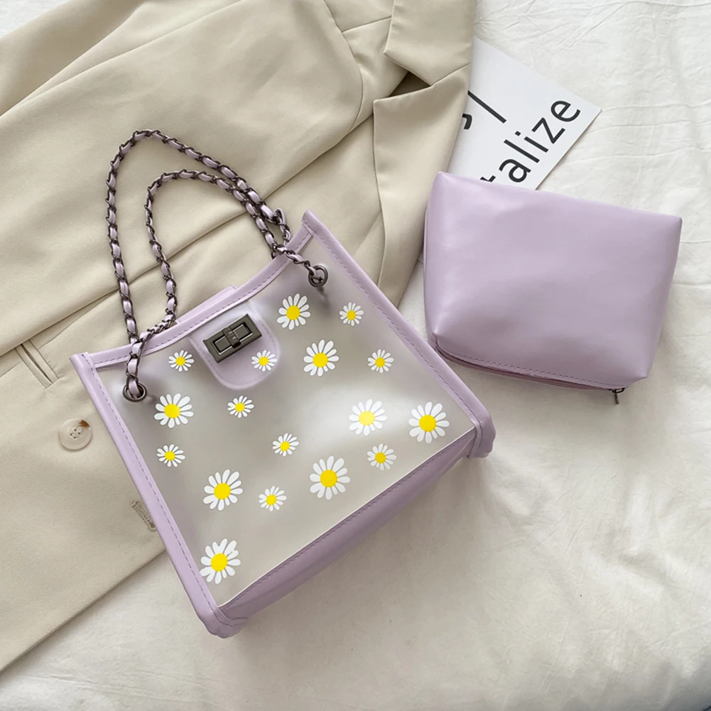 

Two-piece Women's Daisy Designer Shoulder Bag New Fashion All-match Transparent Jelly Chain Bag Women 2021 Handbags Clutches