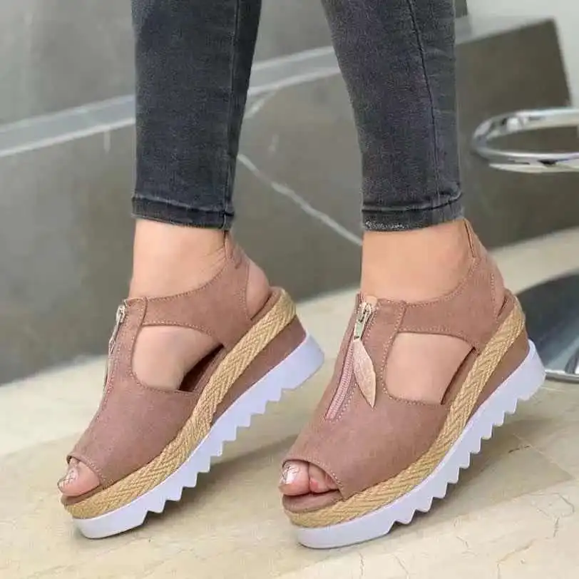 

2021Summer Sandals Women Solid Color Open Toe Casual Ladies Flats Non-Slip Zipper Vintage Female Shoes Fashion Chaussure Femme