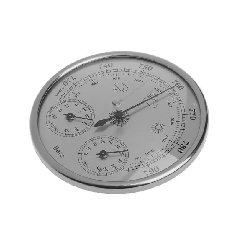 

B9HB 130mm Atmospheric Pressure Temperature Hygrometer Weather Station Three-in-One Barometer Film Metal Box Barometer