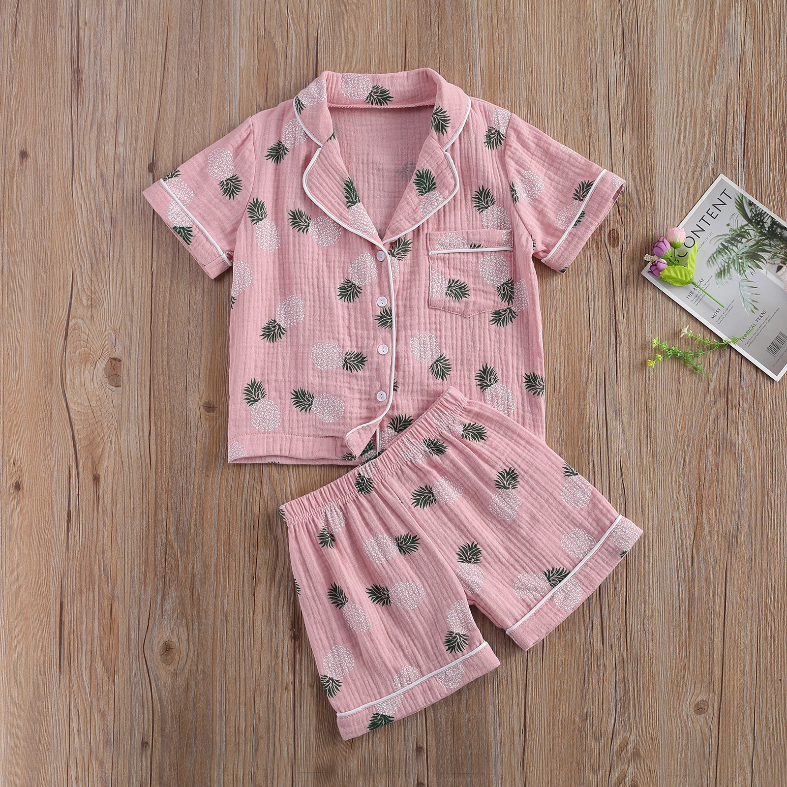 2-7Y Summer Baby Girls Boys Pajama Sets Pattern Print Short Sleeve Single Breasted Shirts Tops Shorts 2pcs Boy Sleepwear | Мать и ребенок